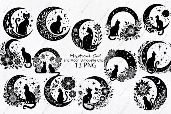 Download Mystical Cat and Moon Silhouette Clipart - Premium Resources