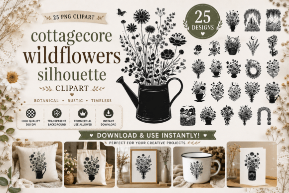 Download Cottagecore Wildflowers Silhouette - Premium Resources