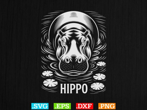 Download Hippo Illustration with Water Lilies Svg - Hippo illustration Collection